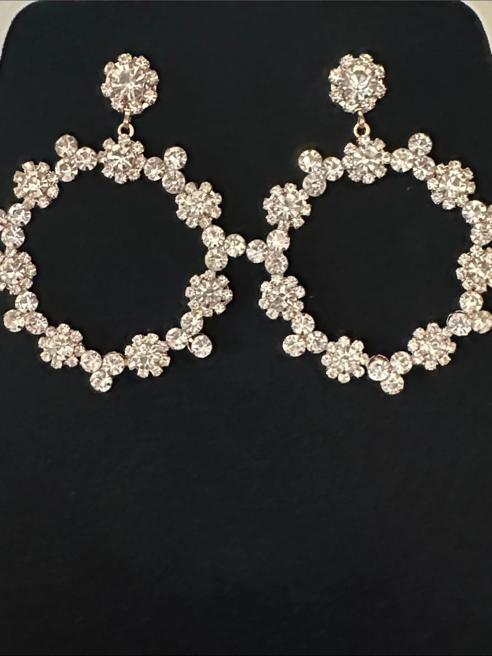 Crystal Floral Hoop Earrings - Silver Tone